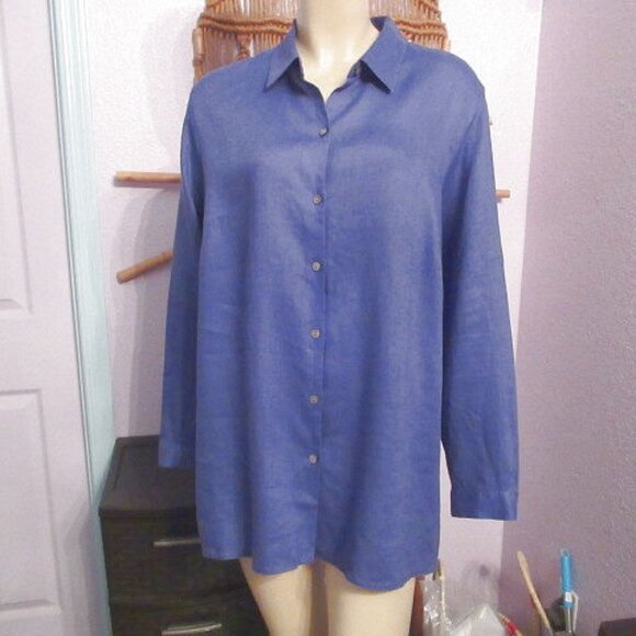 J. Jill Love Linen Top Size 2X Essential Button Up Tunic Purple Long Sleeves NEW - Picture 2 of 11